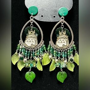New OOAK Handmade Totoro spirit of the forest dangle boho earrings